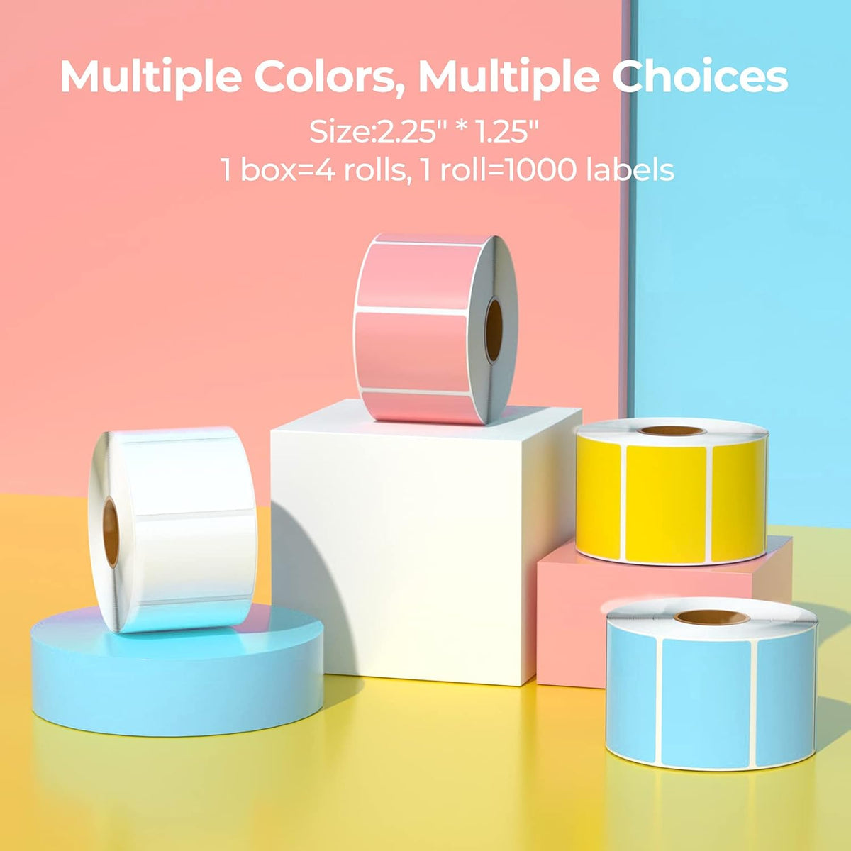 2.25"X1.25" Thermal Sticker Labels, Color Self-Adhesive Barcode Label for Direct Thermal Printer and Business, Rectangle Address Shipping Mailing Sticker, 4000 Sheets-White, Blue, Pink, Yellow
